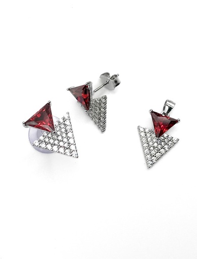 [S0074] Juegos plata triangulo piedra roja a presion