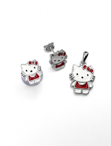 [S0078] Juegos plata hello kitty esmaltado a presion