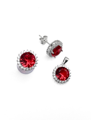 [S0083] Juegos plata redondo piedra roja a presion