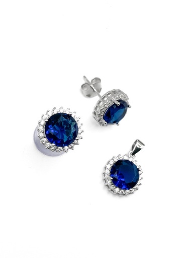 [S0084] Juegos plata redondo piedra azul a presion