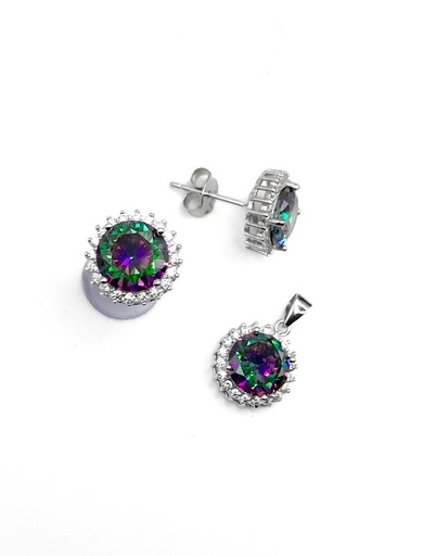 [S0085] Juegos plata redondo piedra tornasol a presion