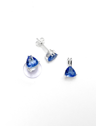 [S0089] Juegos plata semitiangular piedra celeste a presion