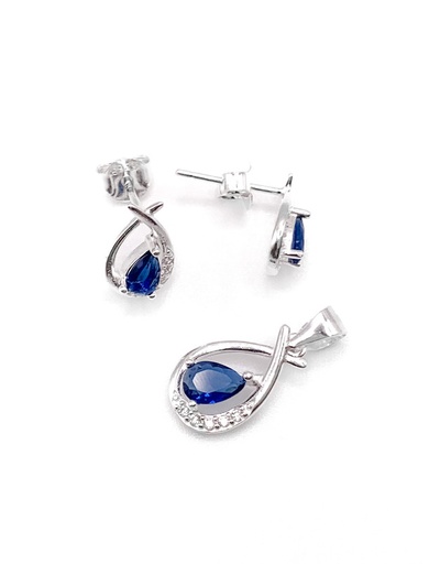 [S0092] Juegos plata gota azul con circon blanco a presion