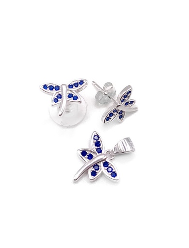 [S0099] Juegos plata libelula piedra azul a presion