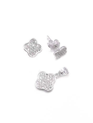 [S0100] Juegos plata flor circon blanco a presion