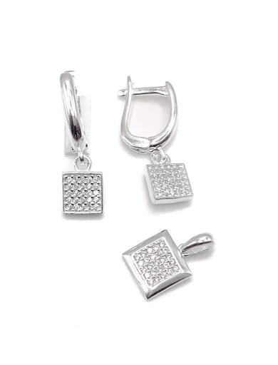 [S0105] Juegos plata cuadrado bisel circon blanco patente