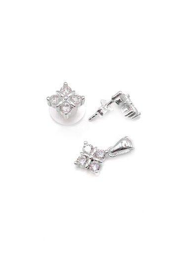 [S0113] Juegos plata rombo circon blanco a presion