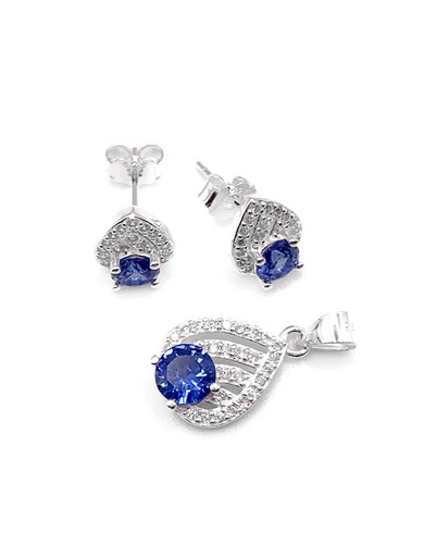 [S0117] Juegos plata gota enjoye circon azul a presion