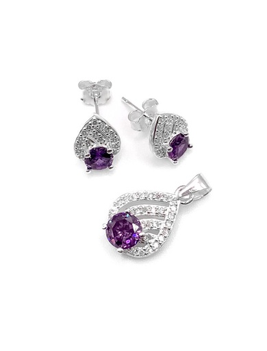 [S0118] Juegos plata gota enjoye circon morado a presion