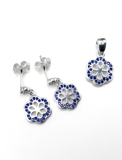 [S0122] Juegos plata flor circon azul a presion