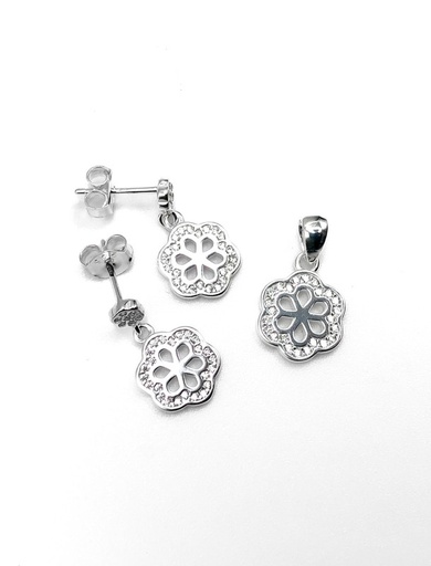 [S0124] Juegos plata flor circon blanco a presion