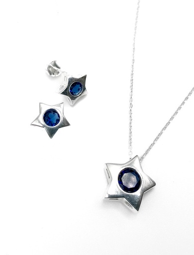 [S0137] Juegos plata collar estrella circon azul a presion