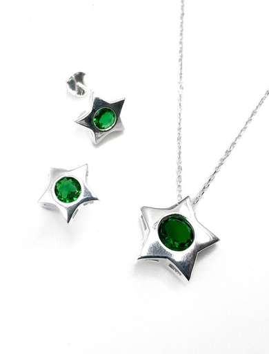 [S0138] Juegos plata collar estrella circon verde a presion