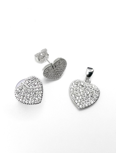 [S0141] Juegos plata corazon con enjoye a presion