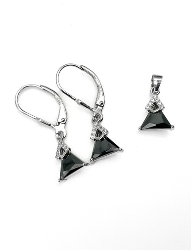 [S0144] Juegos plata triangular piedra negra con asa