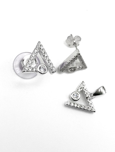 [S0146] Juegos plata triangulo circon blanco a presion