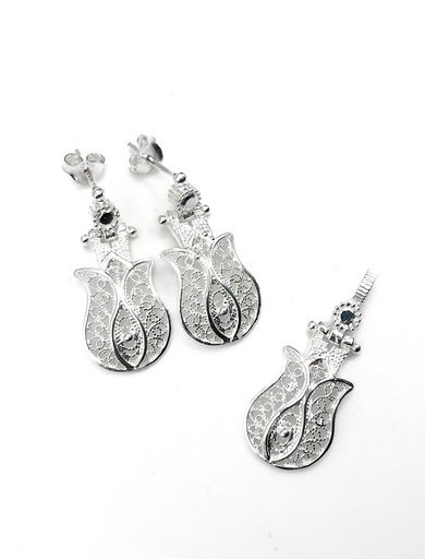 [S0152] Juegos plata filigrana tulipan calado a presion