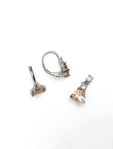 [S0155] Juegos plata triangulo piedra naranja a presion