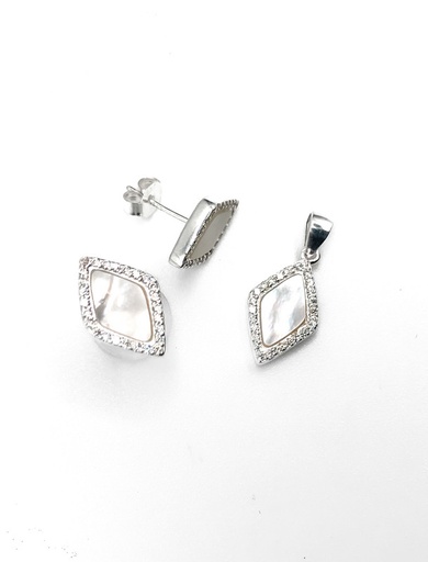 [S0156] Juegos plata rombo con nacar a presion