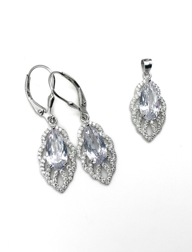 [S0158] Juegos plata gota espejo piedra blanca central con aza