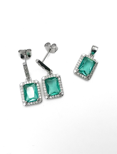 [S0160] Juegos plata cuadrado piedra verde a presion