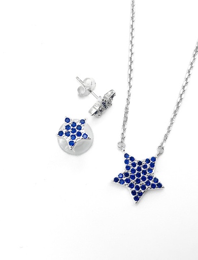 [S0168] Juegos plata collar estrella circon azul a presion