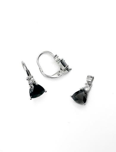 [S0171] Juegos plata piedra triangular negra con aza