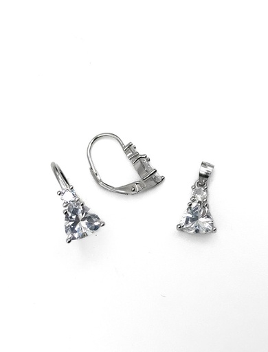 [S0172] Juegos plata piedra triangular blanca con aza