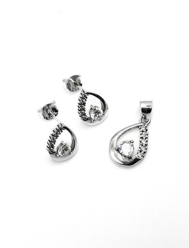[S0183] Juegos plata gota lisa y circon blanco a presion
