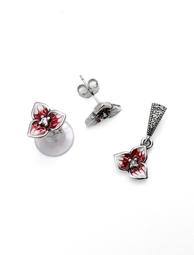 [S0186] Juegos plata flor pensamiento esmaltada rojo a presion