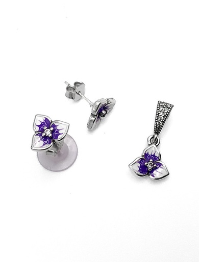 [S0187] Juegos plata flor pensamiento esmaltada lila a presion