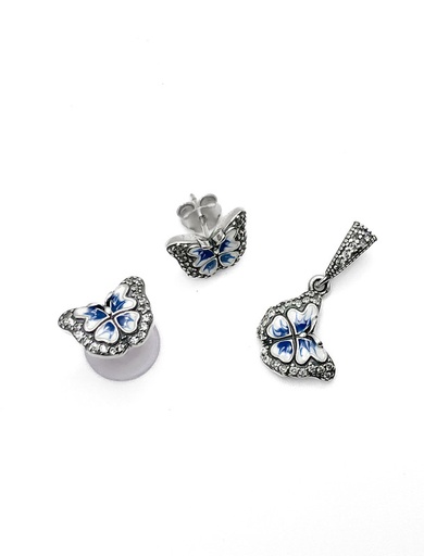 [S0198] Juegos plata mariposa esmaltada azul a presion
