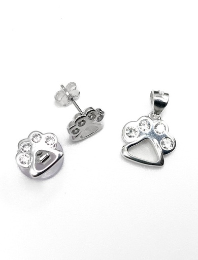 [S0208] Juegos plata huellita lisa con circon blanco a presion