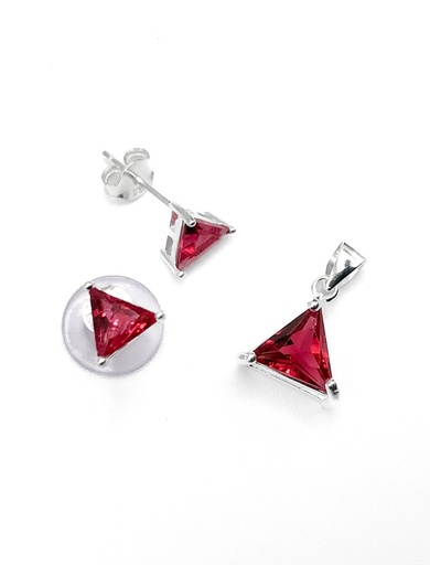 [S0210] Juegos plata piedra fuccia triangular a presion