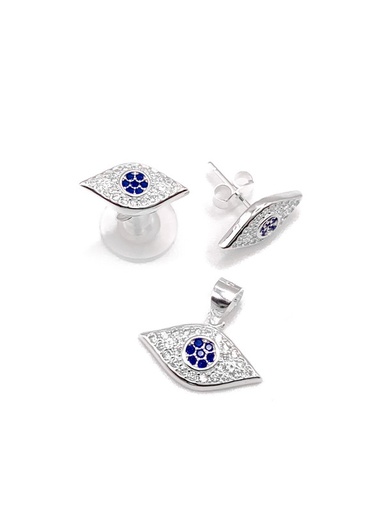 [S0211] Juegos plata ojo turco enjoye circon azul a presion