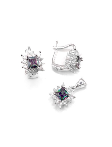 [S0215] Juegos plata cuadrado circon tornasol patente