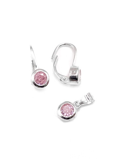 [S0226] Juegos plata redondo circon rosado con aza