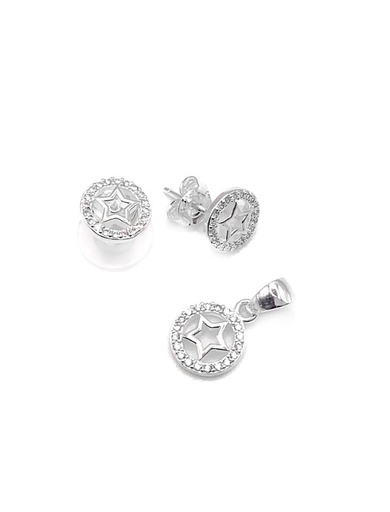 [S0231] Juegos plata redondo estrella circon a presion