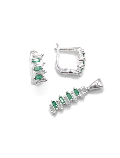 [S0236] Juegos plata rectangular con baguett verde patente