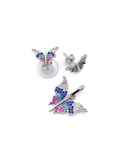 [S0242] Juegos plata mariposa enjoye multicolor a presion