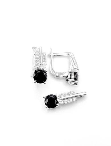 [S0252] Juegos plata tira en u circon piedra negra patente