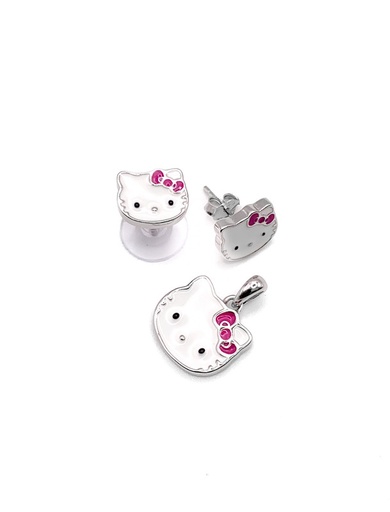 [S0257] Juegos plata hello kitty esmaltado a presion