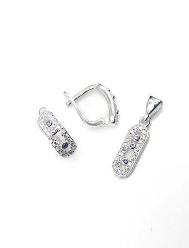 [S0289] Juegos plata oval circon lila patente