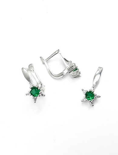 [S0297] Juegos plata estrella circon verde patente