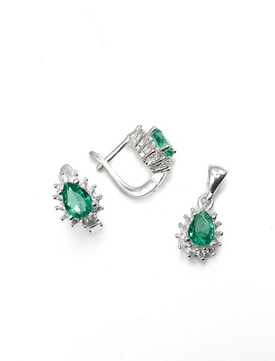 [S0298] Juegos plata gota piedra verde circon patente