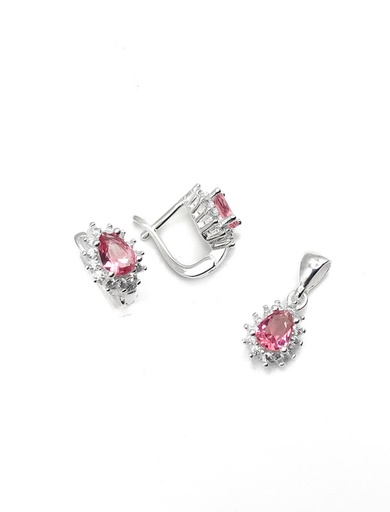 [S0299] Juegos plata gota piedra fuccia circon patente