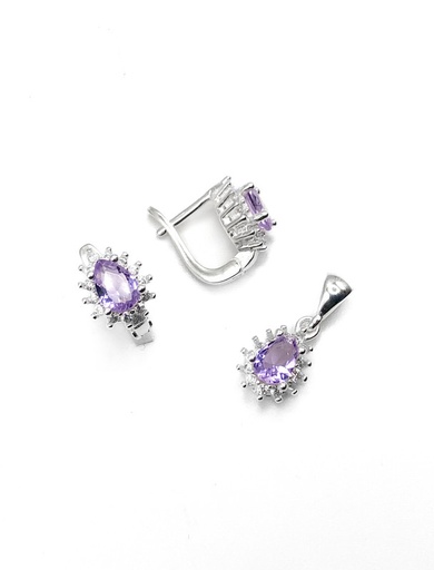 [S0300] Juegos plata gota piedra lila circon patente