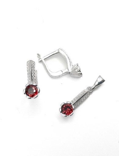 [S0312] Juegos plata redondo circon rojo tira enjoye patente