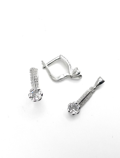 [S0313] Juegos plata redondo circon blanco tira enjoye patente