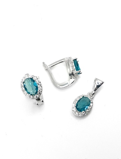 [S0316] Juegos plata ovalado circon turquesa circon patente